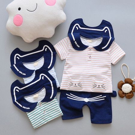 2018夏款海军服男女婴儿服装 1-2-3岁新生儿短袖海魂衫外贸童套装图片